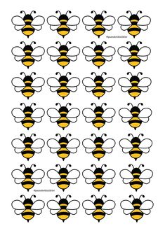 a bunch of bees that are on top of each other in different sizes and colors