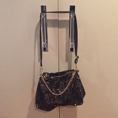 Nwot Bcbg Generation Gold And Black Sequin Bag. Features A Gold Chain And Long Black Adjustable Strap. Can Be Crossbody Or Shoulder Bag! Never Used!!! Party Crossbody Satchel With Chain Strap, Party Crossbody Satchel With Zipper Closure, Party Satchel With Zipper Closure And Shoulder Bag Shape, Party Satchel With Zipper Closure, Night Out Shoulder Bag With Zipper Closure, Clutch Shoulder Bag With Detachable Strap For Night Out, Party Crossbody Shoulder Bag With Adjustable Strap, Shoulder Bag With Removable Pouch For Night Out, Zipper Closure Shoulder Bag For Night Out