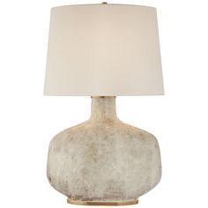 a table lamp with a white shade on it