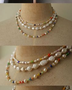 Colorful Freshwater Pearl Beaded Necklace Beaded Necklace - Etsy Freshwater Pearl Necklace Diy, Etsy Jewelry Necklace, Interesting Clothing, Diy Pearl Necklace, Mixed Beads Necklace, Natural Pearl Necklace, Beads Craft Jewelry, Pearl Beaded Necklace, Diy Jewelry Necklace