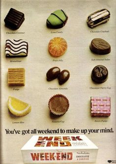 an advertisement with different types of sweets on it