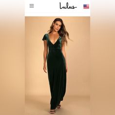 Very Soft And Stretchy Emerald Green Velvet Maxi Dress. Perfect For A Wedding Or Formal Event. Small Has Been Worn Once, Medium Has Never Been Worn Or Removed From Packaging. Green Velvet Formal Dress, Velvet Formal Dress, Maxi Dress V Neck, Blush Maxi Dress, Print Chiffon Maxi Dress, Emerald Green Velvet, Dark Green Velvet, Mermaid Style Dress, Velvet Maxi Dress