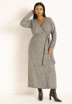 Sweater Wrap Dress | Eloquii Sweater Wrap Dress, Picture Questions, Plus Size Sweater Dress, Eloquii Dress, Wrap Sweater Dress, Sweater Wrap, Plus Size Sweater, Plus Size Fall, Black Sweater Dress