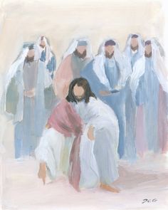 a painting of jesus in the midst of other people