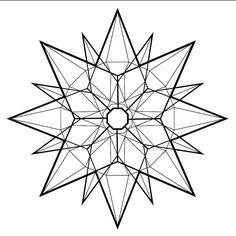 a black and white drawing of a star with lines in the shape of an abstract flower