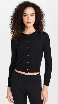 Shopbop - Designer Clothing, Shoes & Accessories Casual Tri-blend Crew Neck T-shirt, Fitted Merino Wool Sweater With Button Closure, Fitted Merino Wool Cardigan With Buttons, Heather Tri-blend Crew Neck Top, Elegant Black Cropped Cardigan, Kowtow Composure Cardigan, Black Wool Crew Neck Cardigan, Theory Clothing, Cropped Cardigan Sweater