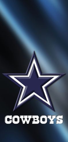 the word cowboys is written in white on a blue and black background with a star