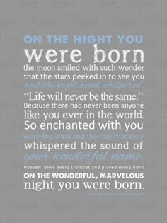 a poem that reads on the night you were born, with blue and white lettering