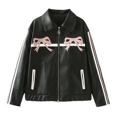 Product Description * Item:Womens Bow Knot Print Lapel Collar Zipper PU Leather Jacket Casual Outwear Coat * Condition: 100% Brand New * Color:Black * Size:Asian  * Package:1pc (without any accessories ）    Please note: 1.Please allow a little error due to manual measurement. 2.The color maybe a little difference because of the light,screen reflection etc. 3.If you are not sure what size to choose, you can tell us your height and weight, we will recommend the right size for you. Shipping 1. Your Item(s) will be shipped within 5-15 business days once payment received. 2. Standard shipping to US/UK,you may can get it in 10-20 Business days.   Standard Shipping for Airmail via Post Office 11-30 business Days Come(approximately within 30 days) ship to other country. 3.if you want faster shippi Diddi Moda Jacket, Futuristic Jacket, Aesthetics Clothing, Painted Leather Jacket, Casual Outwear, Outwear Coat, Sandy Liang, Pu Leather Jacket, Pink Bows