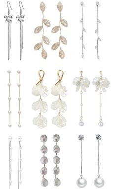 PRICES MAY VARY. Material: Made of Alloy, Hypoallergenic, lightweight, lead and nickel free, will not irritate your ears and very comfortable to wear Quantity: 9 pairs as one set with different styles, classic and delicate, attractive, new fashion, offer you different options to match your outfits Unique Design: the white flower pearl drop earrings, the pearl tassel earrings are very beautiful, will make you shine on your wedding day or casual days. The long leaf earrings are very sparkling, it Pearl Wedding Earrings, Ethereal Jewelry, Butterfly Chain, Long Silver Earrings, Outfits Unique, Graduation Jewelry, Earrings Butterfly, Bridal Wedding Earrings, Buy Pearls