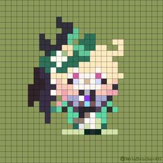 the pixel art is designed to look like a girl with green hair and purple eyes