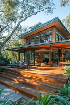 a house that is surrounded by trees and plants