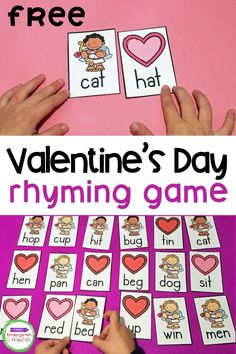 valentine's day rhyming game with hands on it