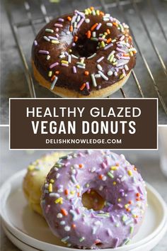 Healthy Glazed Vegan Donuts Chocolate Donuts Baked, Simple Sugar, Vegan Donuts, Sugar Glaze, Baked Donuts, Chocolate Glaze, Pancake Batter, Mini Donuts