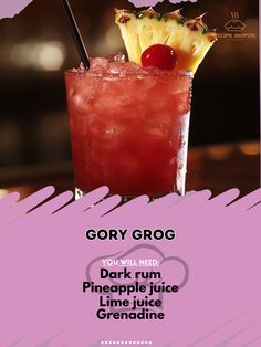 an advertisement for a pineapple juice and limeade cocktail with a cherry on the top