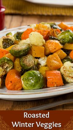 roasted winter veggies on a white plate