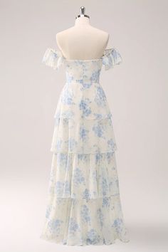 Wedtrend Women White Blue Floral Bridesmaid Dress A-Line Off The Shoulder Tiered Print Wedding Party Guest Dress – WEDTREND White Dress With Colorful Flowers, Vintage Inspired Dress, Dystopian Royalty, Unrealistic Dresses, Blue And White Wedding Dress, Blue Floral Bridesmaid Dresses, White Dress With Blue Flowers, Party Guest Dress, Movie Dresses