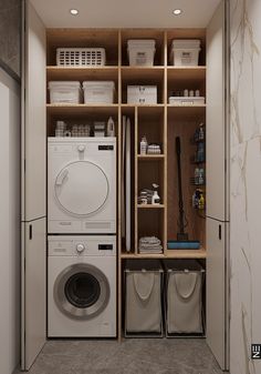 a washer and dryer in a small room