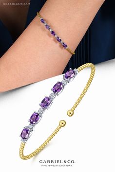 14K White-Yellow Gold Bujukan Bead Cuff Bracelet with Amethyst and Diamond Stations BG4448-65M45AM #GabrielNY #DiamondJewelry  #Gabriel&Co #UniqueJewelry #FineJewelry #FashionJewelry #GiftIdeas #UniqueGifts #Bangle #FashionBangle #DiamondBangle #YellowGoldBangle   #Bangles #Bracelets #BujukanBabe #GabrielAndCo #GabrielNY #Jewelry #Design #HandcraftedJewelry #Elegance #Diamonds #Bujukan #Gold #YellowGold #WhiteGold Bead Cuff Bracelet, Closed Species, Diamond Bangles, Bengali Wedding, Yellow Gold Bangle, Ring Shank, Beaded Cuff Bracelet, Diamond Bangles Bracelet, Bangles Bracelets