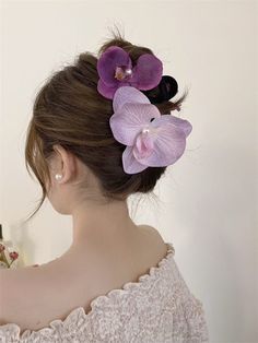 Large Flower Hair Clips 2Pcs Purple Orchid Hair Claw for Teens Women Hawaiian Summer Y2K Glitter Butterfly Clip Headpiece Hair Accessories Hair Clip With Flowers, Elegant Hairstyles With Accessories, Orchid Flower Hair Clip, Orchid Claw Clip, Orchid Hair Clip, Orchids In Hair, Orchid Hair Piece, Orchid Headpiece, Aesthetic Hair Clips