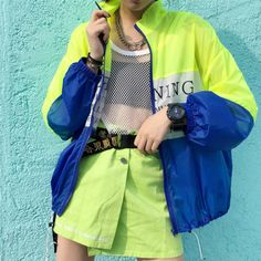 Neon Color Block Windbreaker Jacket Cheap Color Block Outerwear For Streetwear, Cheap Multicolor Windbreaker For Streetwear, Neon Outfits, Street Trends, Neon Color, Indie Brands, Summer Trends, Casual Streetwear, Ladies Dress Design