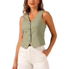 Elevate your summer wardrobe with our fashionable women's vest waistcoat. Its sleeveless design and V-neckline create a chic and trendy look that is perfect for any casual or semi-formal occasion. This button-down crop top can be paired with high-waisted jeans, skirts, or shorts to create various stylish outfits. Whether you're going to a music festival or a brunch date, this versatile vest adds a touch of style to your ensemble. Our sleeveless vest is the perfect addition to your summer essenti Summer Waistcoat, Crop Top Summer, V Neck Crop Top, Summer Vest, Brunch Date, Vest Waistcoat, Summer Crop Tops, Cropped Denim Jacket, Top Summer