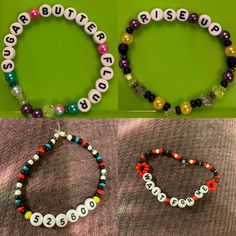 Broadway themed beaded friendship bracelets.  Once Upon a One More Time Wicked Rent Rock of Ages Hamilton Kimberly Akimbo Shucked And more! Made to order. Musical Bracelet Ideas, Hamilton Bracelet Ideas, Themed Friendship Bracelets With Letter Beads As Gift, Multicolor Themed Beaded Bracelets For Friendship, Customized Themed Friendship Bracelets, Themed Round Beaded Bracelets For Friendship, Hamilton Bracelet, Bracelets Kandi, Beaded Friendship Bracelets