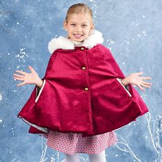 Red velvet cape with white faux fur hoodie for girls Faux Fur Hoodie, Fur Hoodie, White Faux Fur