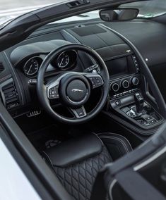 the interior of a sports car is shown