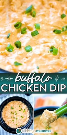 collage image of Healthy Buffalo Chicken Dip. Healthy Buffalo Chicken Dip Recipes, Party Food Easy Appetizers, Crock Pot Recipe, Low Fat Cheese, Healthy Buffalo Chicken