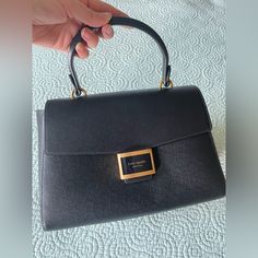 Black Kate Spade Bag- Black Medium Size - Perfect For Everyday Or Evenings High-end Black Formal Bags, Timeless Black Shoulder Bag For Shopping, Luxury Black Square Bag, Timeless Black Bag With Detachable Handle, High-end Black Satchel With Detachable Handle, Timeless Black Shoulder Bag With Handles, Black Square Satchel For Evening, Black Shoulder Bag With Handle Drop For Evening, Black Business Bag With Gold-tone Hardware