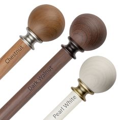 three different types of wooden handles and knobs