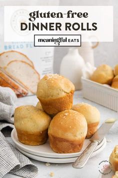 gluten - free dinner rolls on a plate with the title text overlay