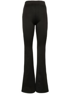 black soft scuba jersey stretch-design high-waisted concealed side zip fastening flared leg slim cut Black High-waisted Wide Leg Pants, Elastane Wide Leg Pants For Night Out, Black Elastane Wide Leg Pants, Black Elastane Wide Leg Pants For Night Out, Black Minimal Stretch Elastane Pants, Black Flare Elastane Pants, Black Flare Pants In Elastane, Black Elastane Pants With Minimal Stretch, Sleek Stretch Flare Pants