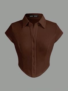 Button Up Shirts For Women, Different Necklines Blouses, Smart Business Attire Women, Brown T Shirt Outfit, Simple Tops For Women, Collar Tops For Women, Temu Clothes, Shein Shirts, A Line Shirt