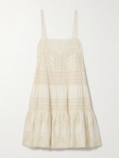 Zimmermann's 'Halliday' dress is made from cotton-voile that's soft, breathable and slightly sheer, so it's best underpinned with a tonal slip. It's spliced with delicate lace throughout the bodice and tiered mini skirt. Style yours with a tote and this season's ballet flats. Mini Skirt Style, White Flower Dress, Tiered Mini Skirt, Linen Maxi Dress, Skirt Style, Mini Shirt Dress, Lace Midi Dress, Cotton Voile, Cream Dress