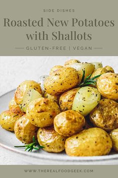 roasted new potatoes with shallots on a plate