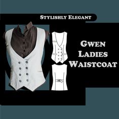 the vest is white and black with buttons on it, as well as an image of a