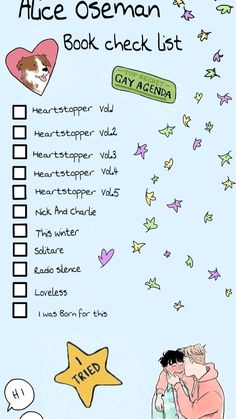 an image of a book checklist with cats and stars in the sky above it