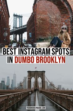 the brooklyn bridge with text overlay that reads best instagram spots in dumbo brooklyn