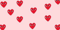 many red hearts with eyes are shown on a yellow background, and there is no image here to provide a caption for