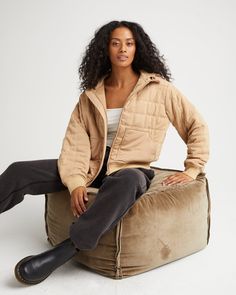 Women's Quilted Modal Bomber Jacket in Khaki (Tan) | Richer Poorer Womens Boxer Briefs, Richer Poorer, Womens Boxer, Womens Boxers, Bungee Cords, Loungewear Dresses, Fashion 2024, Outerwear Women, Blazer Jacket