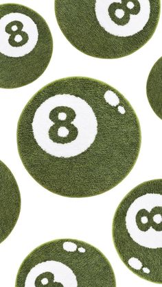 green and white rugs with eight ball numbers in the shape of 8's