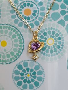 16" Cubic zirconia Saturn necklace Brass gold plated