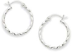 Zales 2.0 x 15.0mm Twisted Hoop Earrings in 14K White Gold White Diamond Cut Small Hoop Earrings, White Small Hoop Diamond Cut Earrings, White Round Hoop Earrings With Lever Back, White Gold Hoop Earrings With Lever Back, White Gold Hoop Earrings With Lever Back Ear Wires, White Gold Hoop Earrings With Ear Wire, White Gold Hoop Earrings For Fine Jewelry, Twisted Hoop Earrings, The Eye