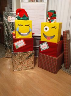 some boxes that have been decorated to look like christmas gifts