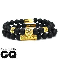 Gold lion piece &amp; chains bar are made out of stainless steel8MM black matte beads.6 Sizes available.Comes with a polished MAN-IQUE drawer box. Polished Man, Miami Cuban Link Chain, Gold Lion, Miami Cuban Link, Miami Cuban, Drawer Box, Black Skulls, Rose Gold Bracelet, String Bracelet