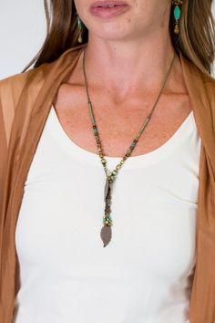 The Rustic Creek Collection is a crowd favorite. Featuring designs that are a must-have for every season and pairs well with any outfit. Antique brass (lead- and nickel-free) Freshwater Pearl, Turquoise, Czech Glass 20.5-22.5" adjustable with antique brass lobster claw clasp We hand select our natural materials, thus there may be slight variations in color and/or size that will not detract from the overall aesthetic Our unique handcrafted designer jewelry for women is made in America, each desig Adjustable Green Lariat Necklace, Green Adjustable Jewelry For Festivals, Green Adjustable-length Jewelry For Festival, Green Adjustable Jewelry For Festival, Bohemian Turquoise Lariat Necklace With Adjustable Chain, Adjustable Green Bohemian Lariat Necklace, Bohemian Turquoise Necklace With Dangling Beads, Adjustable Turquoise Necklace For Festivals, Turquoise Bohemian Necklace With Adjustable Length