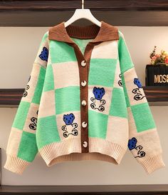 Green Checkered Bear Cardigan | Beomgyu - TXT One Size Kawaii Vest 4xl Plus Size, Fairy Kei Sweaters & Cardigans, Cheap White Patchwork Cardigan, Kawaii Sweater Vest 4xl Plus Size, Harajuku Sweaters & Cardigans, Beomgyu Plaid Pants, Cheap Preppy Cotton Outerwear, Affordable Preppy Cotton Outerwear, Cheap Patchwork Cardigan For Spring