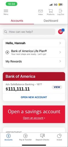 an iphone screen showing the bank of america mobile banking app, which is open to savings account